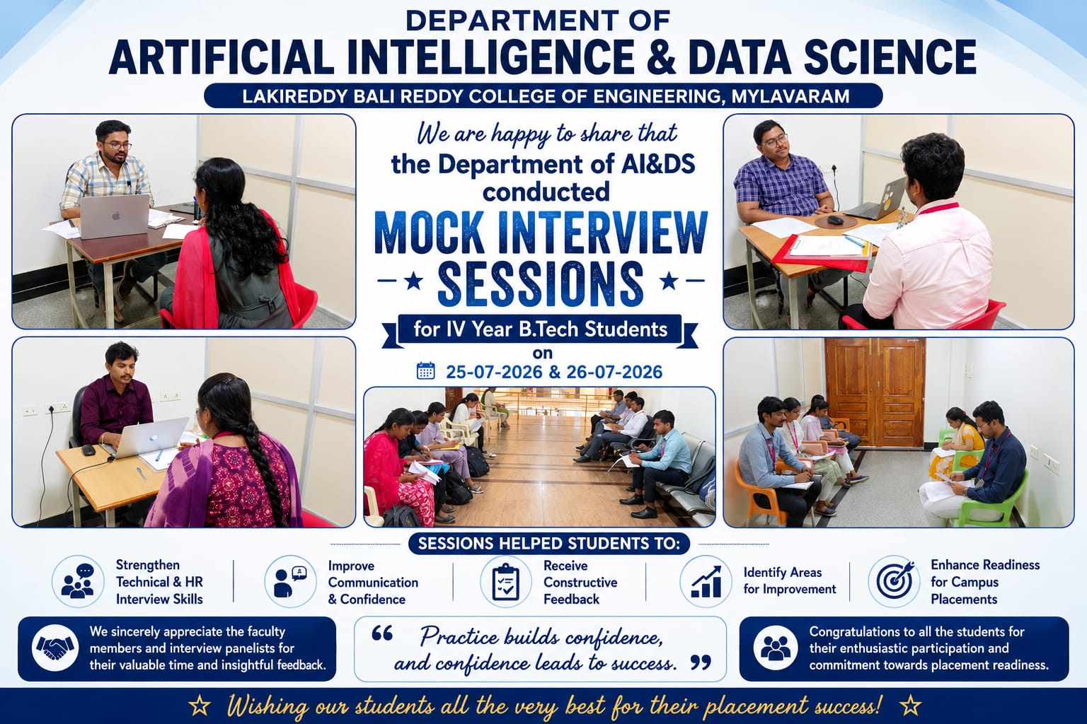 Mock interview sessions for IV year B.Tech students at the Department of AI & Data Science, Lakireddy Bali Reddy College of Engineering, Mylavaram